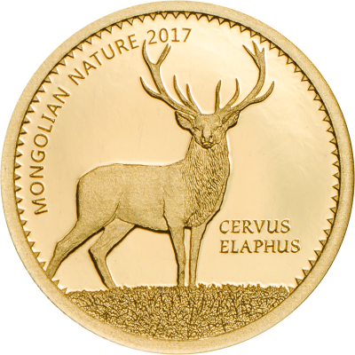 Mongolia - 2017 - 1000 Togrog - Red Deer Cervus elaphus small gold