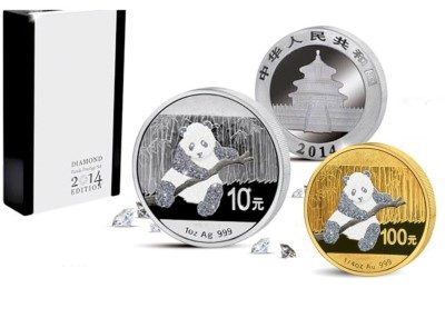 China - 2014 - 10 Yuan & 100 Yuan - Panda Prestige Diamond Set (BU)