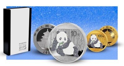 China - 2015 - 10 & 100 Yuan - Panda Diamond Dust Set  (BU)