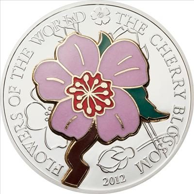 Cook Islands - 2012 - 5 Dollars - World of Flowers CHERRY BLOSSOM in Cloisonné (incl box) (PROOF)