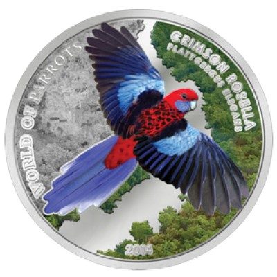 Cook Islands - 2014 - 5 Dollar - World of Parrots CRIMSON ROSELLA 3D (PROOF)
