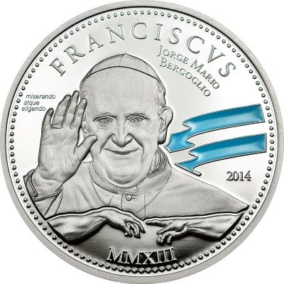 Cook Islands - 2014 - 2 Dollars - Religious People POPE FRANCISCUS 1st ANNIVERSARY (including box) (PROOF)