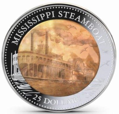 Cook Islands - 2015 - 50 Dollars - Mother of Pearl MISSISSIPPI STEAMBOAT  (PROOF)