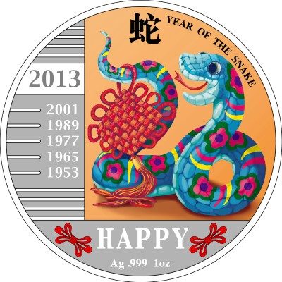 Congo - 2013 - 240 Francs - Year of the Snake HAPPY SNAKE (PROOF)