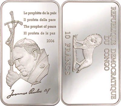 Congo - 2004 - 10 Francs - KMnew Pope Prophet of Peace (PROOF)