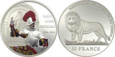 Congo - 2006 - 10 Francs - 500 Years of the Papal Swiss Guard Silver (PROOF)