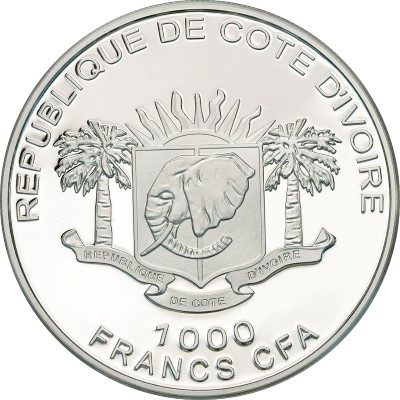 Ivory Coast - 2011 - 1000 francs - Prehistoric Wildlife SABRE TOOTH TIGER (PROOF)