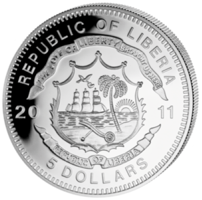 Liberia - 2011 - 5 Dollar - Railroad TGV RESEAU (PROOF)