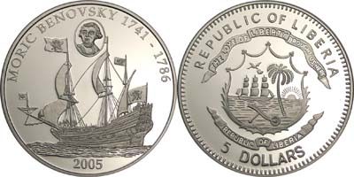Liberia - 2005 - 5 Dollars - Moric Benovsky (1741-1786) CuNi (PROOF)