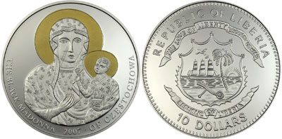Liberia - 2007 - 10 Dollars - The Black Madonna of Czestochowa - Silver (PROOF)
