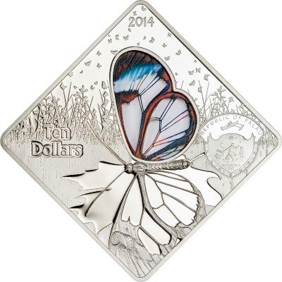 Palau - 2014 - 10 Dollars - Animals in Glass BUTTERFLY GRETA OTO (including box) (PROOF)