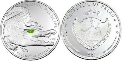 Palau - 2007 - 5 Dollars - Saltwater Crocodile (PROOF)