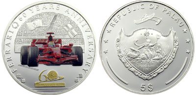 Palau - 2007 - 5 Dollar - 60 Years Ferrari (PROOF)