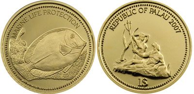 Palau - 2007 - 1 Dollar - Surgeonfish (marine life protection) 1/25oz GOLD (PROOF)