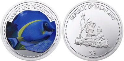 Palau - 2007 - 5 Dollar - Surgeonfish (marine life protection) (PROOF)