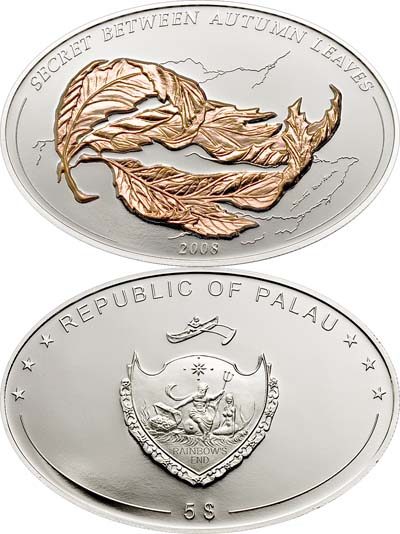 Palau - 2008 - 5 Dollars - Illusion Autumn Leaves (PROOF)