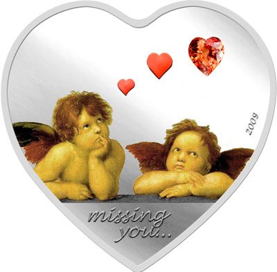 Palau - 2009 - 5 Dollars - Missing You Angels with heart Swarovski (PROOF)