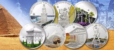 Palau - 2009 - 7 x 5 Dollars - Antique 7 Wonders of the World SILVER (PROOF)