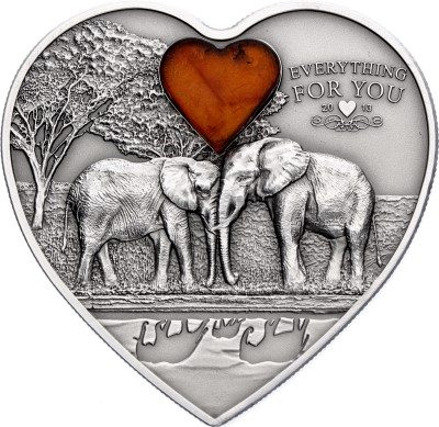 Palau - 2013 - 5 Dollars - Elephants Heart with Amber (including box) (ANTIQUE)