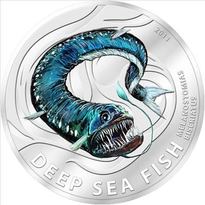 Pitcairn Islands - 2011 - 2 Dollars - Deep Sea Fish Melanostomias Biseriatus (PROOF)