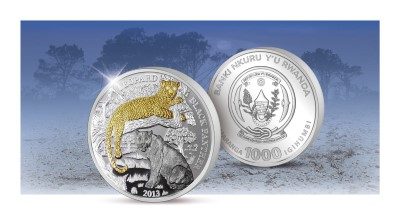 Rwanda - 2013 - 1000 Francs - Wildlife with Diamonds LEOPARD & BLACK PANTHER 3oz Silver (PROOF)