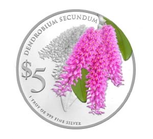 Singapore - 2015 - 5 Dollars - Native Orchids of Singapore DENDROBIUM SECUNDUM (PROOF)