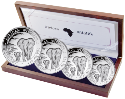Somalia - 2015 - 375 Shilling - African Wildlife Elephant PROOF SET SILVER  (PROOF)