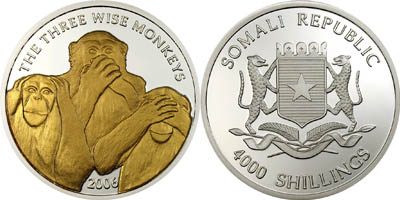 Somalia - 2006 - 4000 Shillings - Three Wise Monkeys Silver (PROOF)