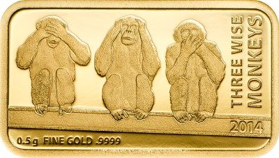Tanzania - 2014 - 1500 Shillings - The Three Wise Monkeys GOLD (PROOFLIKE)