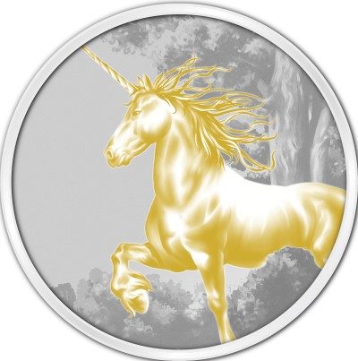 Tokelau - 2014 - 5 Dollars - Year of the Horse UNICORN GILDED  (PROOF)