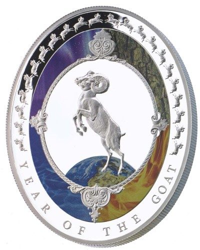 Tokelau - 2015 - 2 Dollars - Year of the Goat OVAL SHAPED  (PROOF)