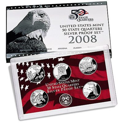 USA - 2008 - 5x 25 cents - PROOF set SILVER version STATE QUARTERS (5 coins) (PROOF)