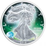 USA - 2015 - 1 Dollar - Frozen Walking Liberty Aurora Rhodium 1 oz  (BU)