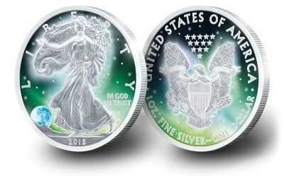 USA - 2015 - 1 Dollar - Frozen Walking Liberty Aurora Rhodium 1 oz  (BU)