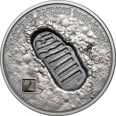 Cook Islands - 2019 - 5 Dollars - Moon Footprint Apollo 11 ann. with meteorite