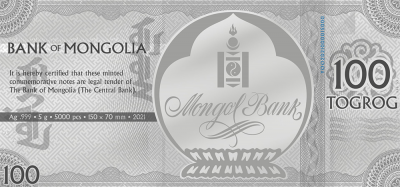 Mongolia - 2021 - 100 Togrog - Lunar Year of the Ox Silver Note