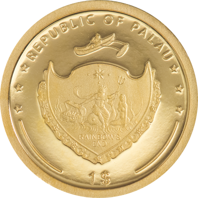 Palau - 2021 - 1 Dollar - Four Leaf Clover in Gold