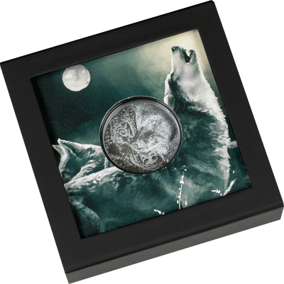 Mongolia - 2021 - 1000 Togrog - Mystic Wolf 2 oz Silver Black Proof