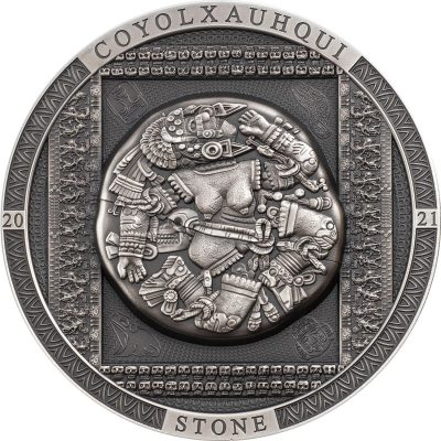 Cook Islands - 2021 - 20 Dollars - Aztec Coyolxauhqui Stone Antiqued – Archeology & Symbolism