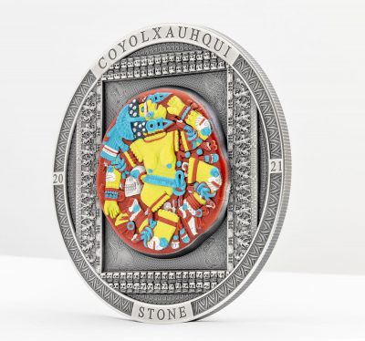 Cook Islands - 2021 - 20 Dollars - Aztec Coyolxauhqui Stone Antiqued COLOR – Archeology & Symbolism