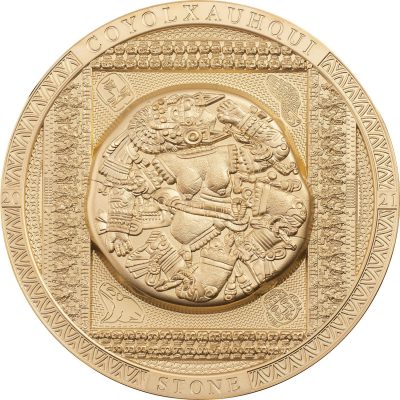Cook Islands - 2021 - 20 Dollars - Aztec Coyolxauhqui Stone GILDED – Archeology & Symbolism