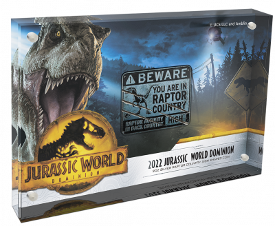 Niue - 2022 - 5 Dollars - Jurassic World Dominion Raptor Country Sign Shaped