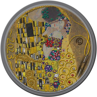 Palau - 2023 - 20 Dollars - Kiss Gustav Klimt Fine Embroidery Art