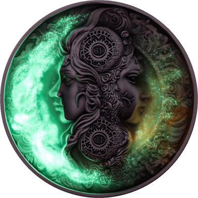 Niue - 2024 - 12 Dollars - Gemini Zodiac Sign (glow in the dark)