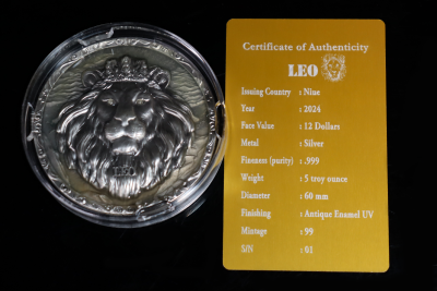 Niue - 2024 - 12 Dollars - Leo Zodiac Sign (glow in the dark) 5oz silver