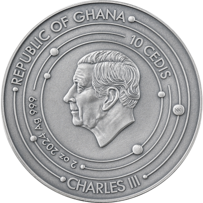 Ghana - 2024 - 10 Cedis - Earth Solar System with Natural Crystal Sphere