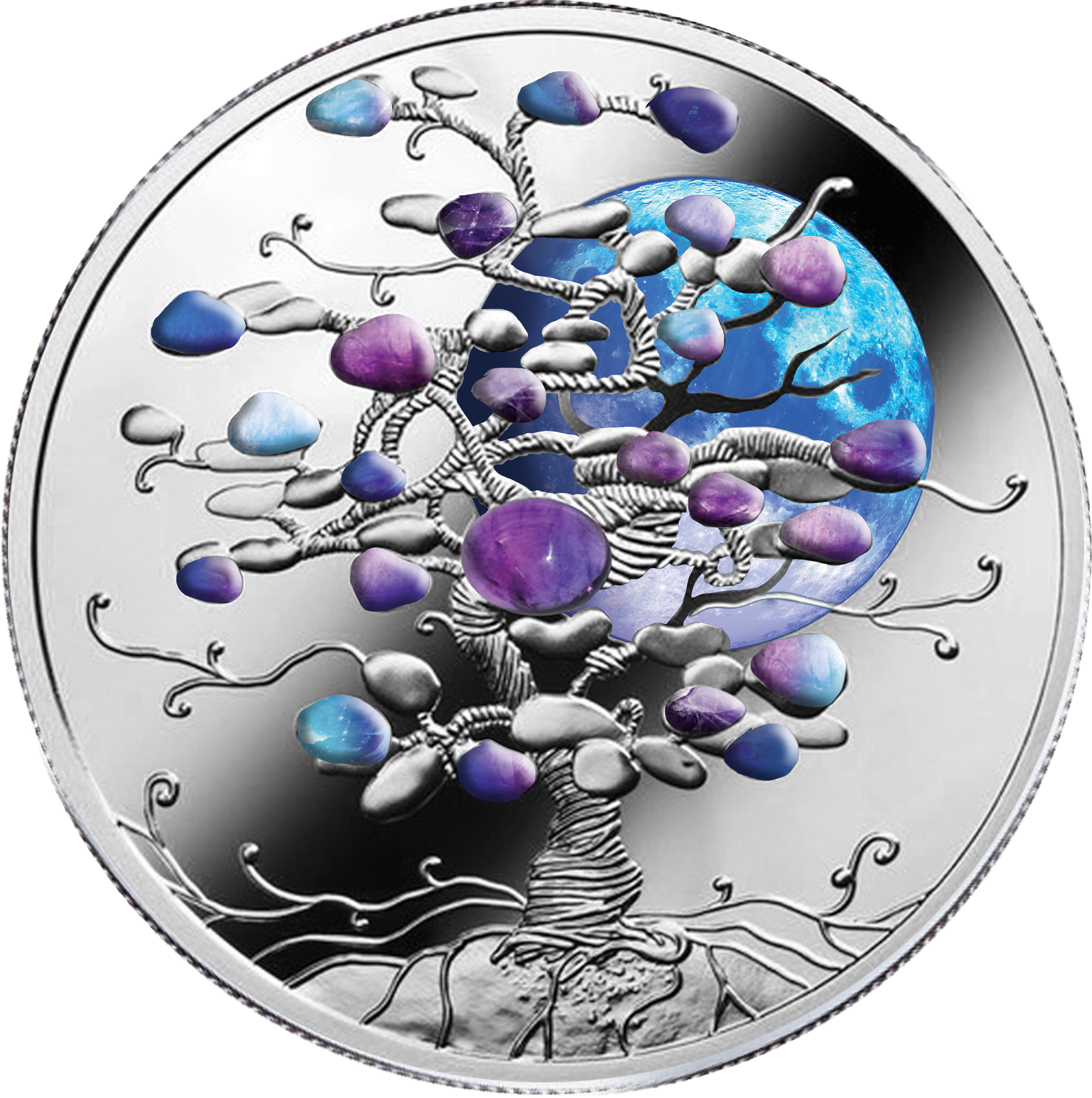Niue - 2024 - 1 Dollar - Moon Tree of Luck  (Purple Blue with amethyst)