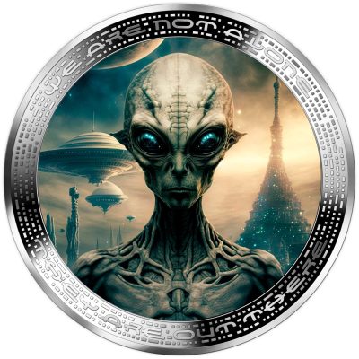 Cameroon - 2025 - 1000 Francs - UFO & Aliens ALIEN FACE & HOME WORLD 1oz silver