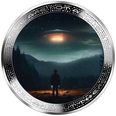 Cameroon - 2025 - 1000 Francs - UFO & Aliens UFO AND HUMAN IN WILDERNESS 1oz silver