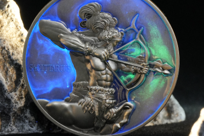 Niue - 2024 - 12 Dollars - Sagittarius Zodiac Sign (glow in the dark) 5oz silver